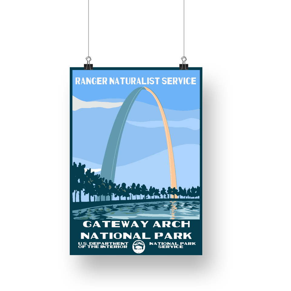 Gateway Arch National Park Poster – Blue River & Silver Arch – Ranger Header