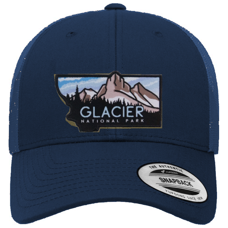 Glacier National Park Mesh Snapback Hat in Navy — corrected color mockup
