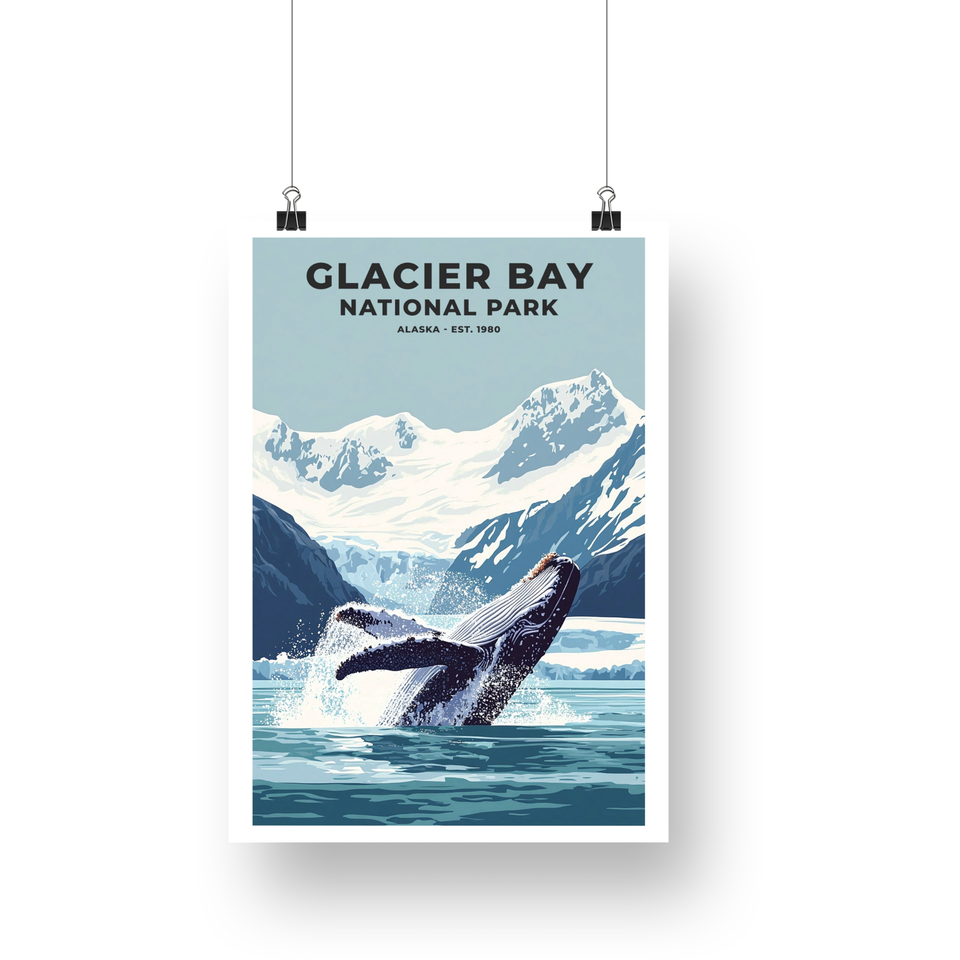 Glacier Bay National Park Poster – Breaching Whale & Glacier Bay