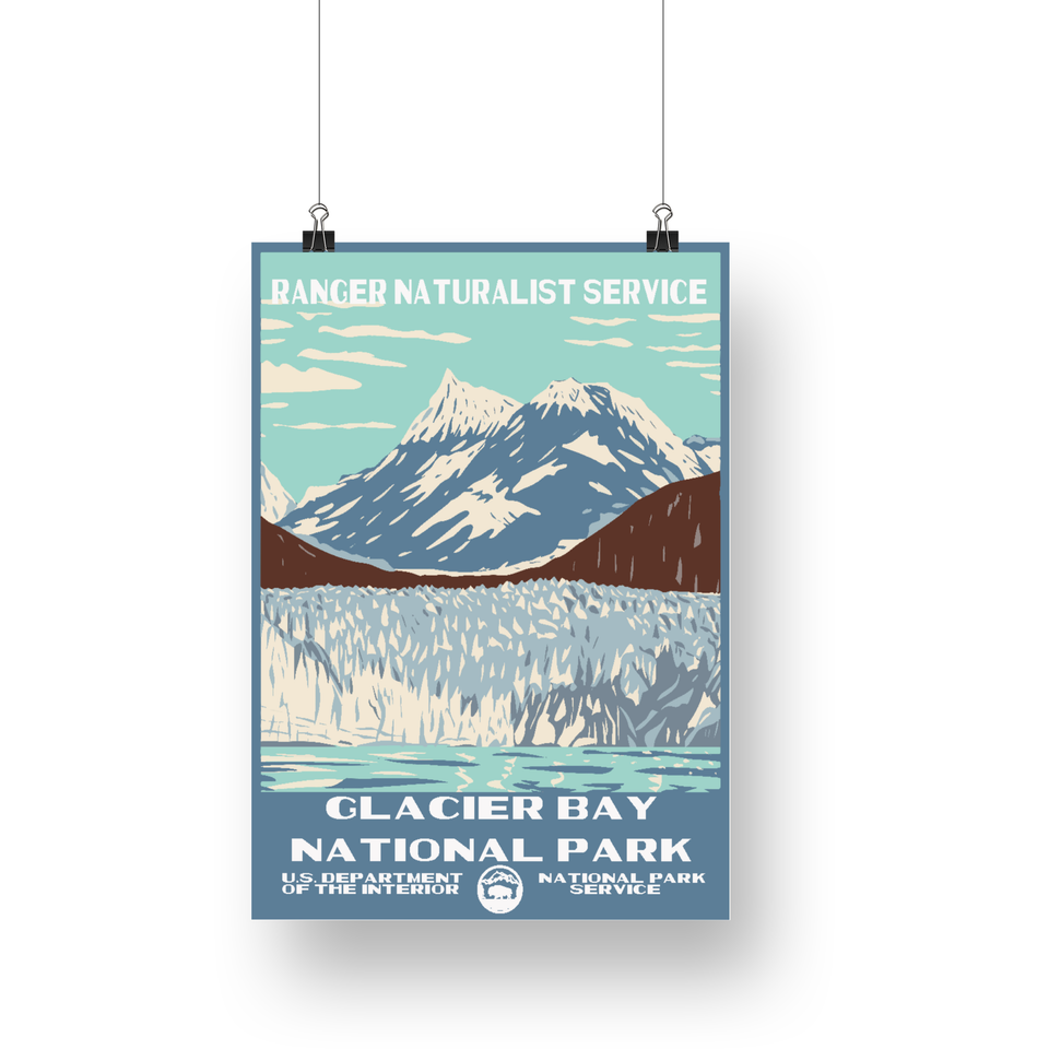 Glacier Bay National Park Poster – Glacier Wall & Snowy Peak – Ranger Header