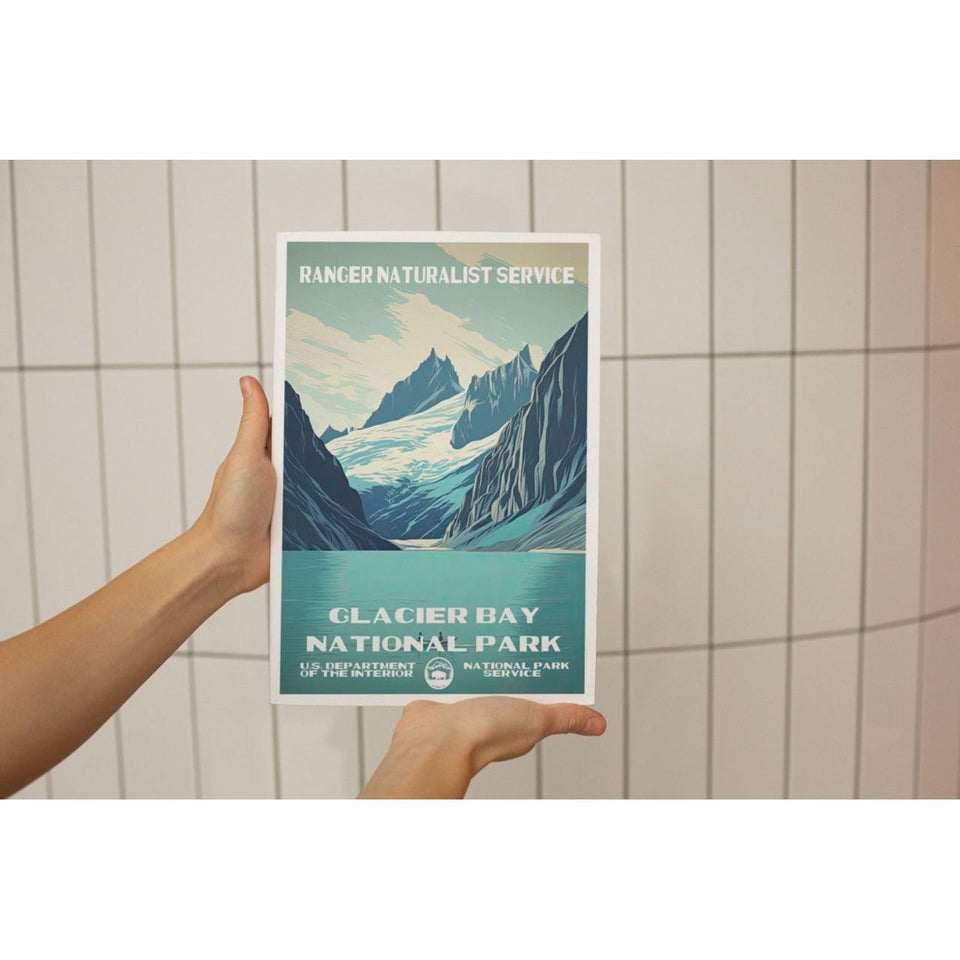 Glacier Bay National Park Poster – Blue Glacier & Mountain Walls – Ranger Header