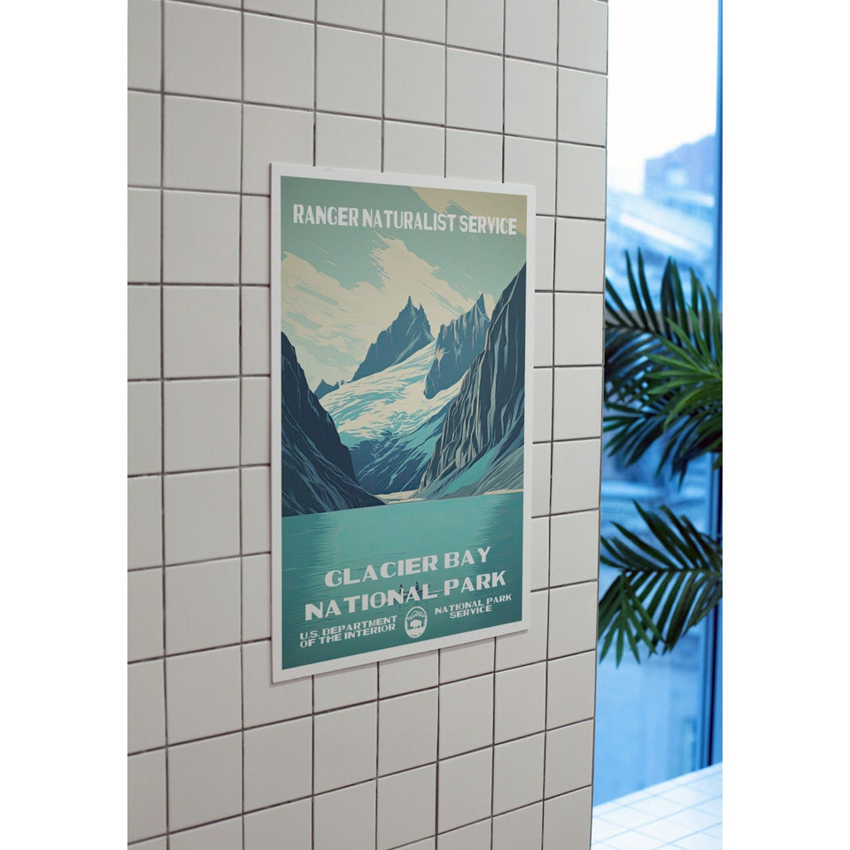 Glacier Bay National Park Poster – Blue Glacier & Mountain Walls – Ranger Header