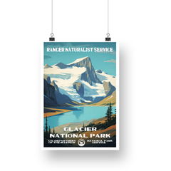 Glacier National Park Poster – Alpine Lake & Jagged Peaks – Ranger Header