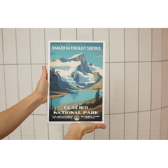 Glacier National Park Poster – Alpine Lake & Jagged Peaks – Ranger Header