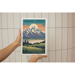 Grand Teton National Park Poster – Mountain Lake & Orange Sunset