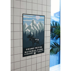 Grand Teton National Park Poster – Moose & Snowy Mountain Silhouette – Ranger Header