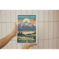 Grand Teton National Park Poster – Mountain Lake & Orange Sunset – Ranger Header