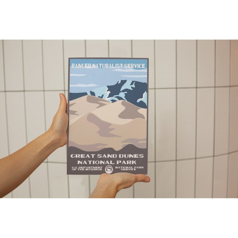 Great Sand Dunes National Park Poster – Pale Dunes & Snowy Skyline – Ranger Header