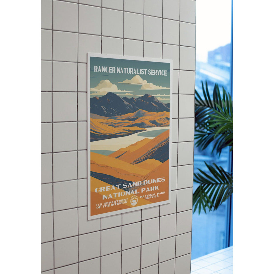 Great Sand Dunes National Park Poster – Golden Dunes & Layered Mountains – Ranger Header