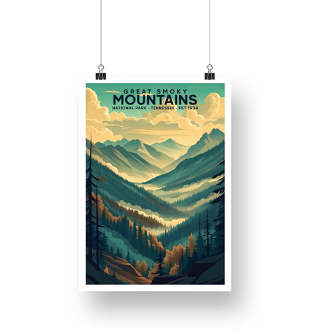 Great Smoky Mountains National Park Poster – Layered Mountains & Forest Valley