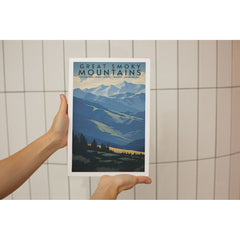 Great Smoky Mountains National Park Poster – Layered Blue Ridges & Cloudy Sky
