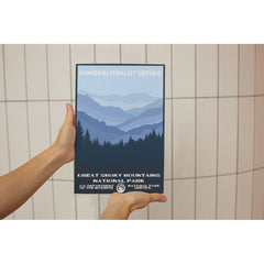 Great Smoky Mountains National Park Poster – Layered Blue Mountains & Pines – Ranger Header