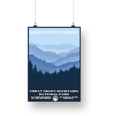 Great Smoky Mountains National Park Poster – Layered Blue Mountains & Pines – Ranger Header