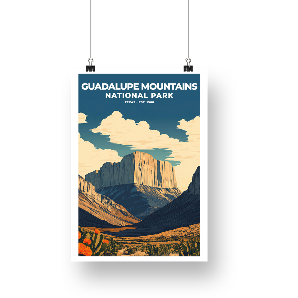 Guadalupe Mountains National Park Poster – Desert Peak & Cactus Valley
