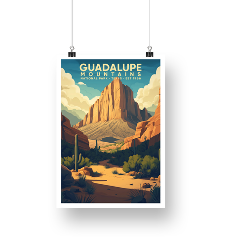 Guadalupe Mountains National Park Poster – Sunlit Peak & Desert Trail