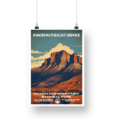 Guadalupe Mountains National Park Poster – Red Mesa & Desert Grasses – Ranger Header