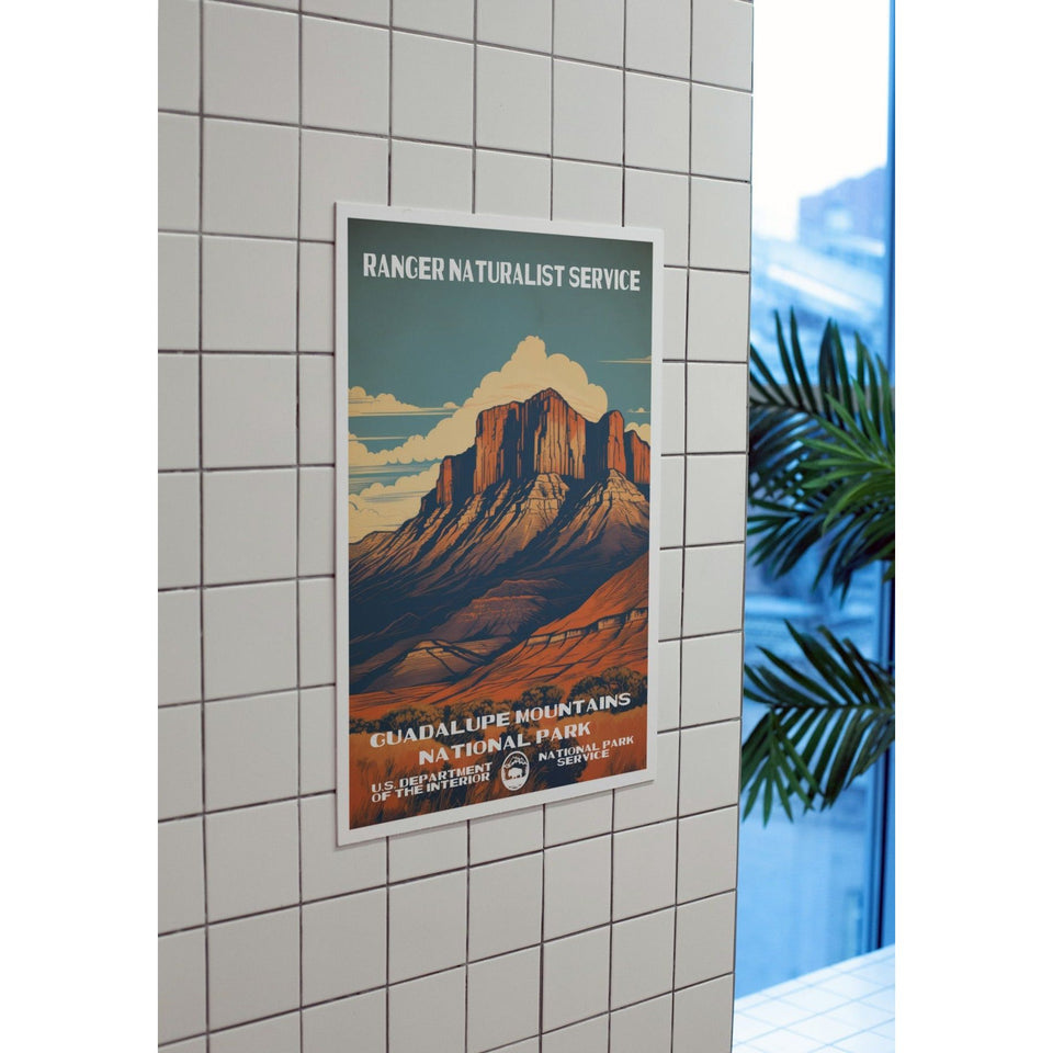Guadalupe Mountains National Park Poster – Red Mesa & Desert Grasses – Ranger Header