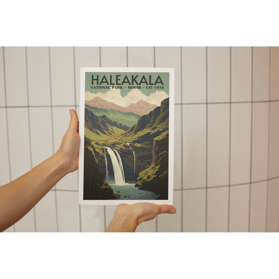 Haleakala National Park Poster – Green Crater & Waterfall
