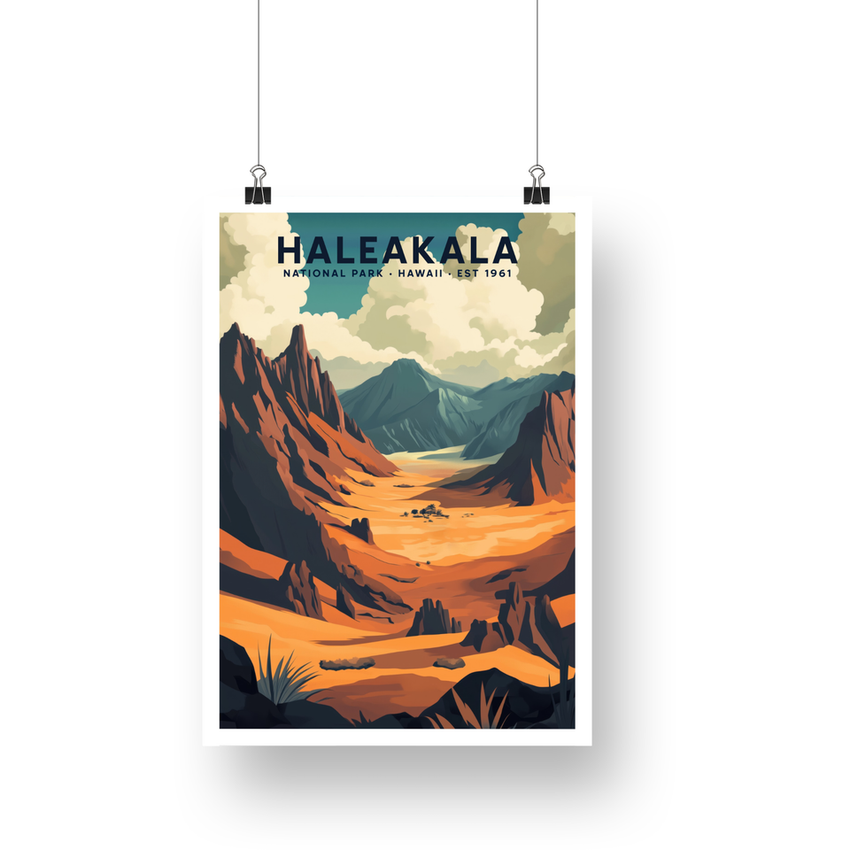 Haleakala National Park Poster – Golden Crater & Mountain Skyline