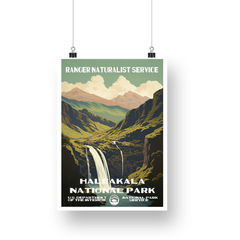 Haleakala National Park Poster – Green Crater & Waterfall – Ranger Header