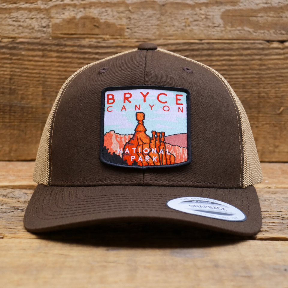 Bryce Canyon National Park Mesh Snapback Hat in Brown/Khaki — color mockup