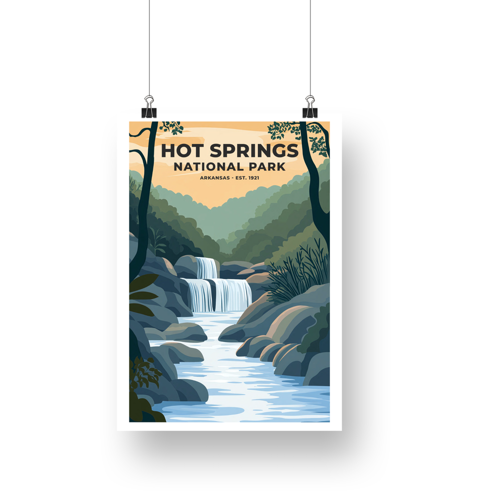 Hot Springs National Park Poster – Rocky Stream & Forest Cascade