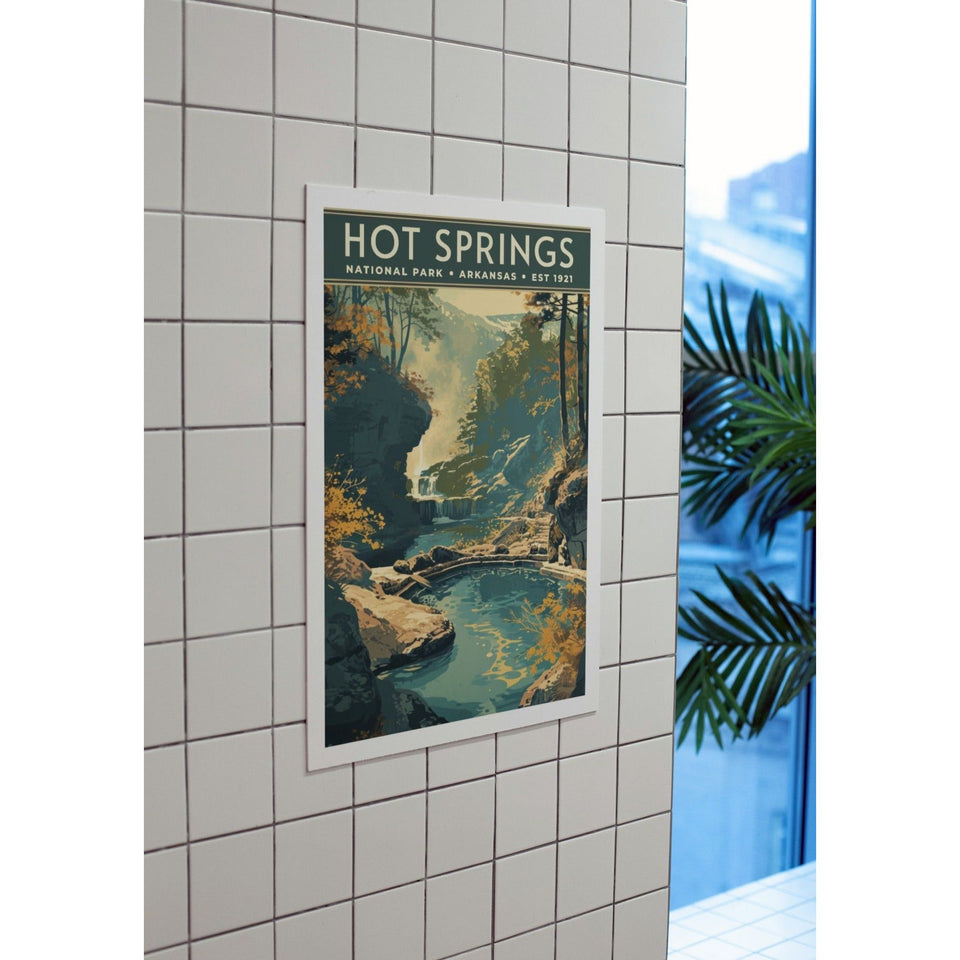 Hot Springs National Park Poster – Woodland Creek & Golden Light
