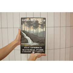 Hot Springs National Park Poster – Gray Forest & Waterfall – Ranger Header