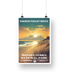 Indiana Dunes National Park Poster – Golden Dunes & Lakeside Sunset – Ranger Header