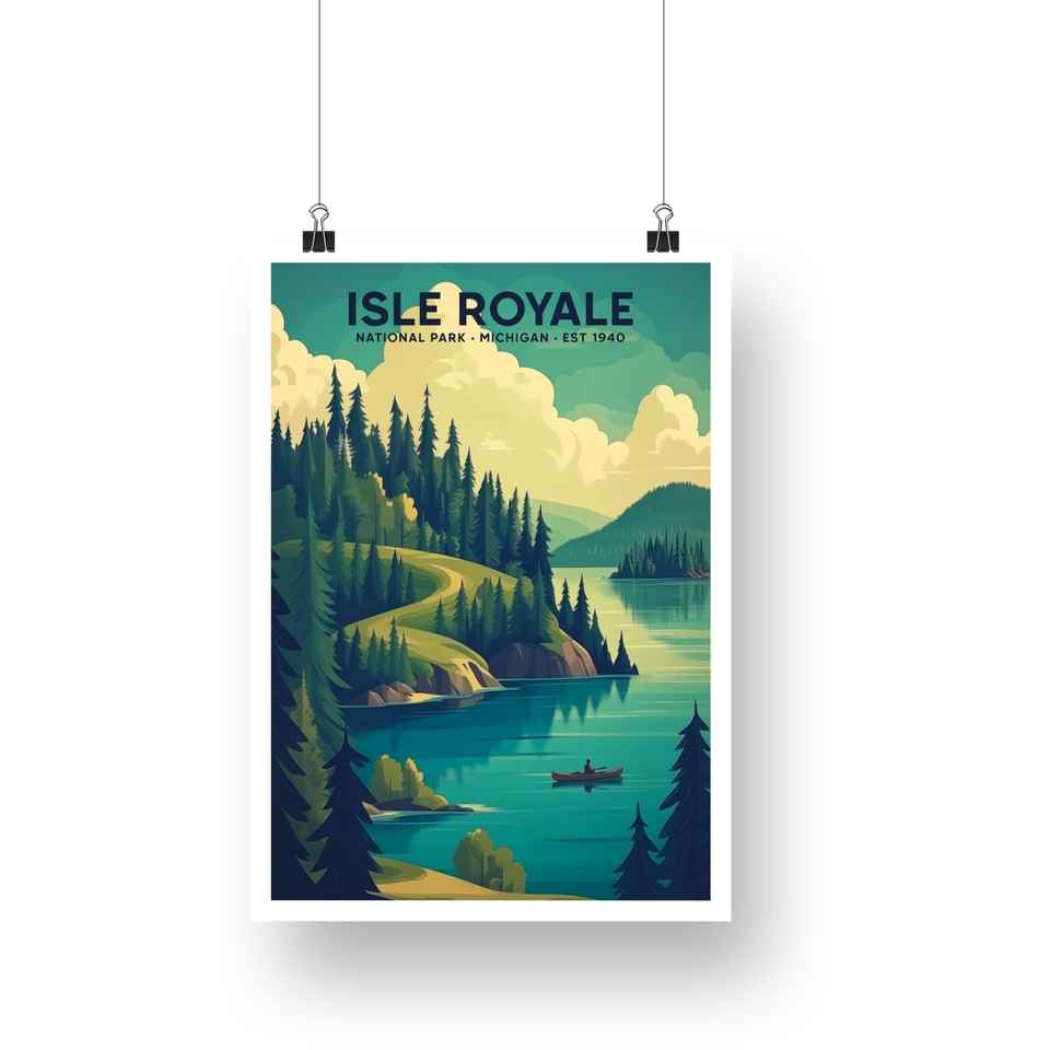 Isle Royale National Park Poster – Island Lake & Forested Shore