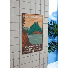 Isle Royale National Park Poster – Forested Island & Sunset Water – Ranger Header