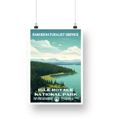 Isle Royale National Park Poster – Forested Peninsula & Green Lake – Ranger Header