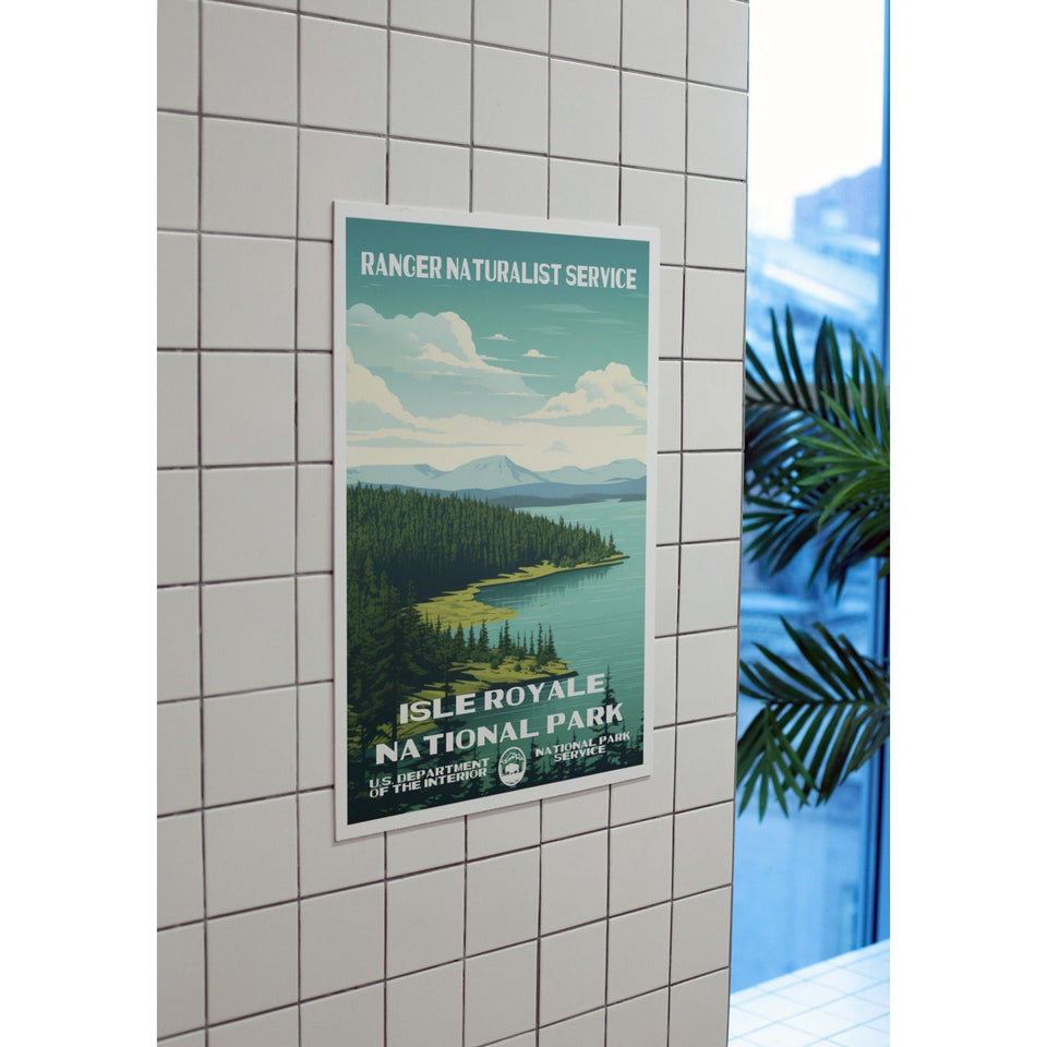 Isle Royale National Park Poster – Forested Peninsula & Green Lake – Ranger Header