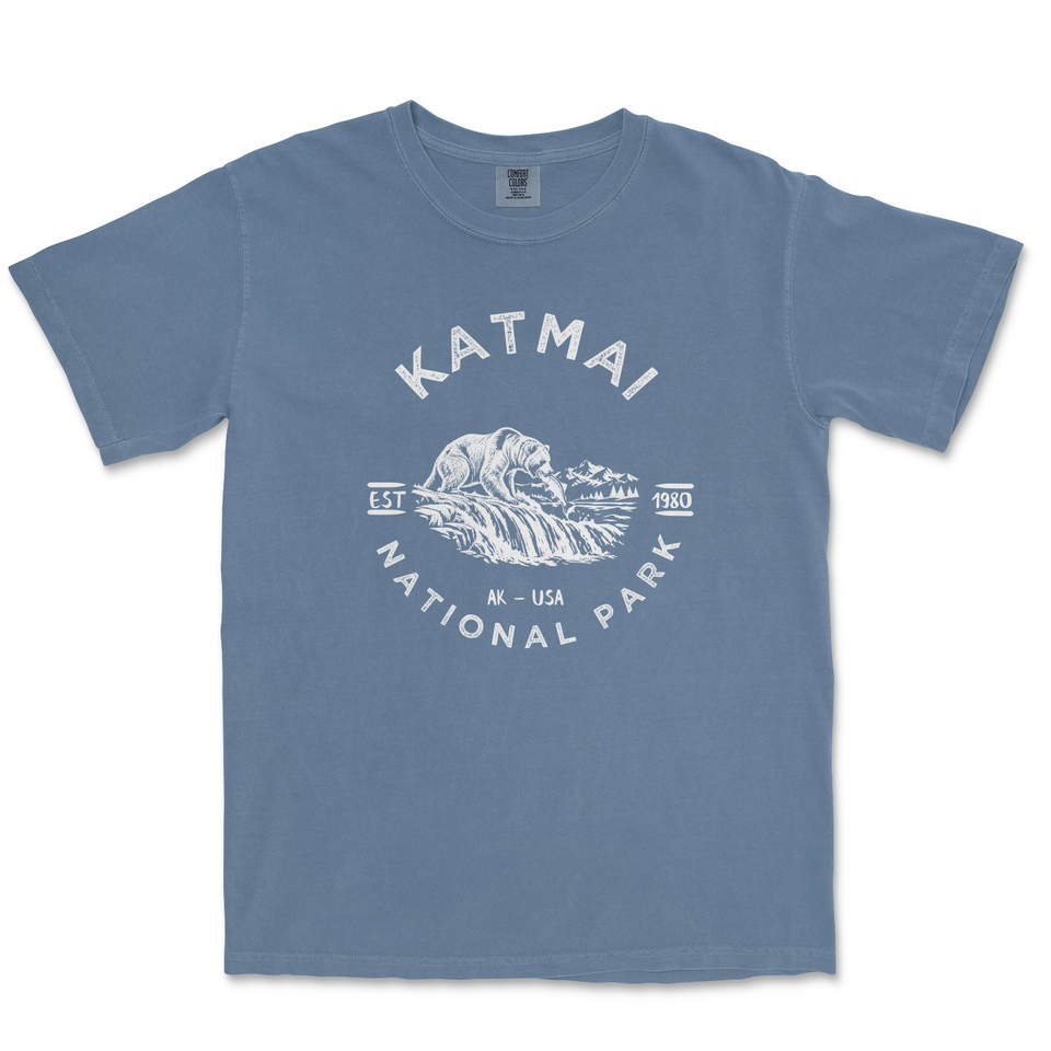 Katmai National Park adult Comfort Colors 1717 T-shirt in Blue Jean