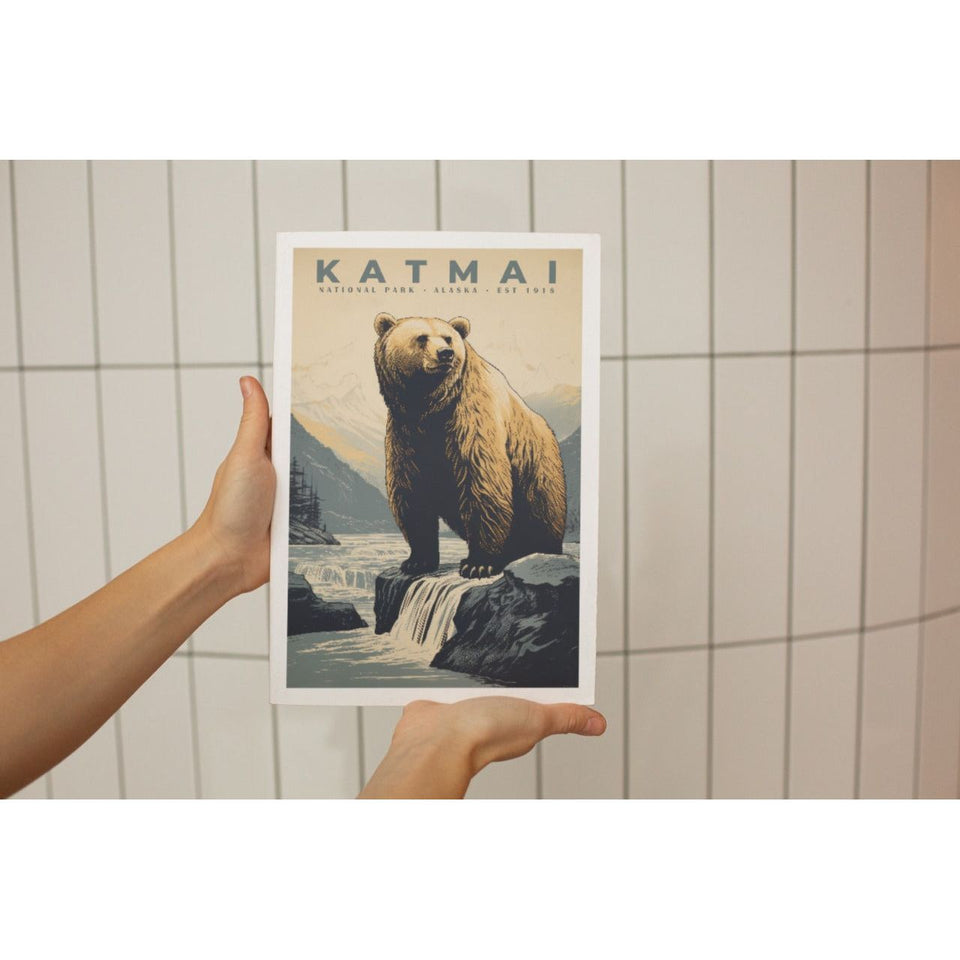 Katmai National Park Poster – Brown Bear & Mountain Ridge
