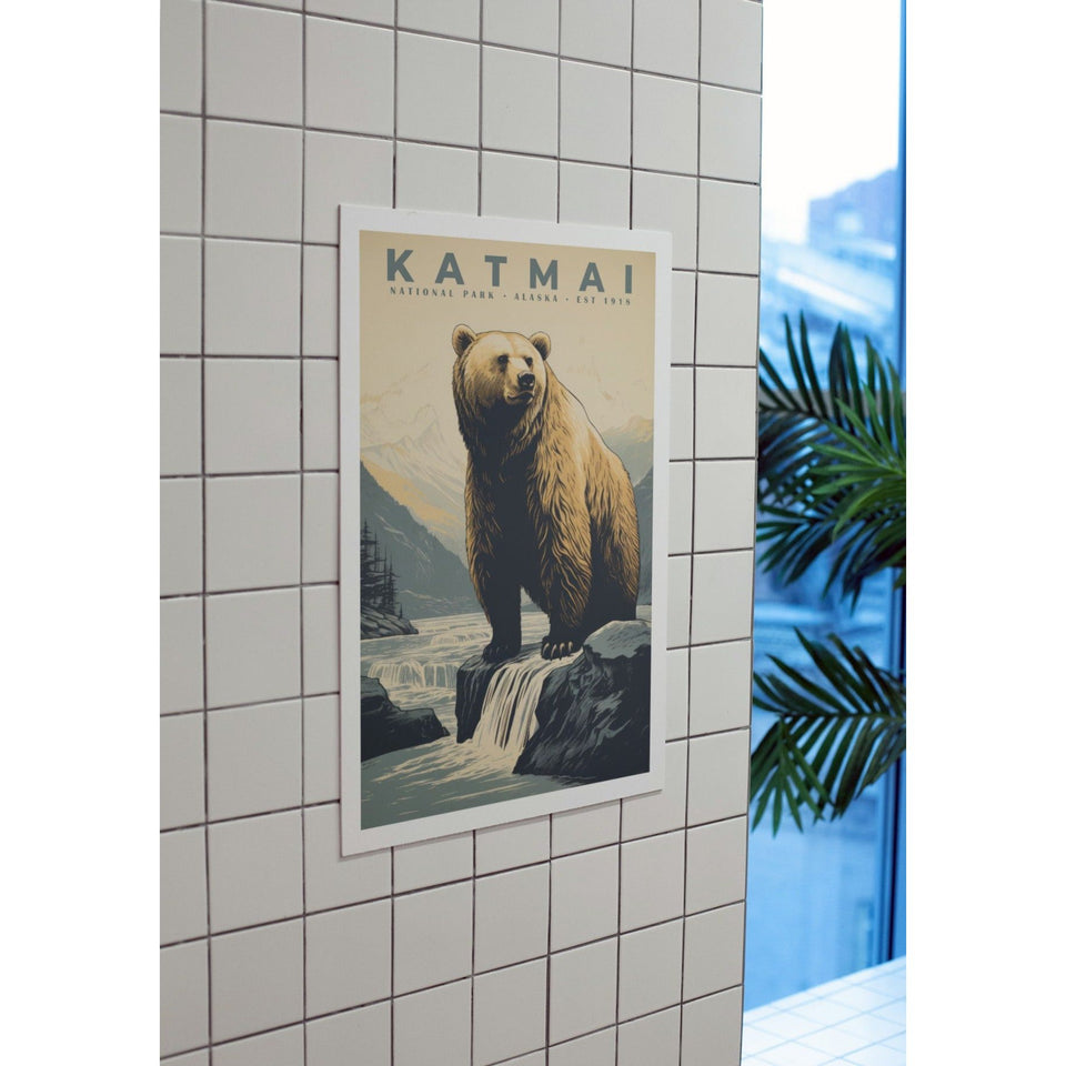 Katmai National Park Poster – Brown Bear & Mountain Ridge