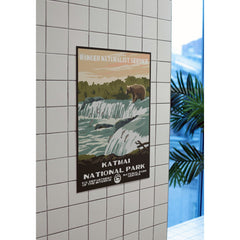 Katmai National Park Poster – Bear Fishing at a Cascade – Ranger Header