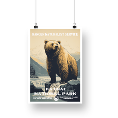 Katmai National Park Poster – Brown Bear & Mountain Ridge – Ranger Header