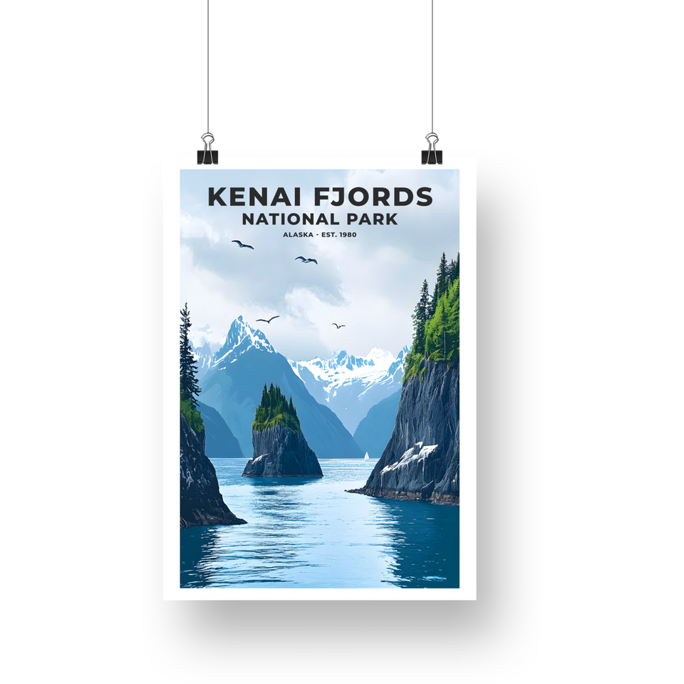 Kenai Fjords National Park Poster – Sea Stacks & Blue Fjord