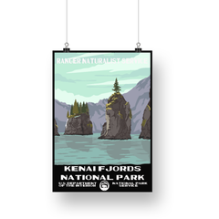 Kenai Fjords National Park Poster – Rock Towers & Fjord Water – Ranger Header