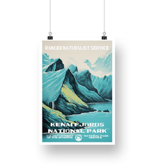 Kenai Fjords National Park Poster – Blue Fjord & Rocky Peaks – Ranger Header