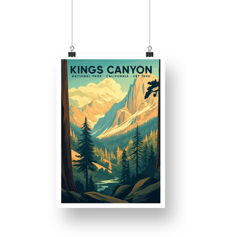 Kings Canyon National Park Poster – Forest Valley & Golden Cliffs