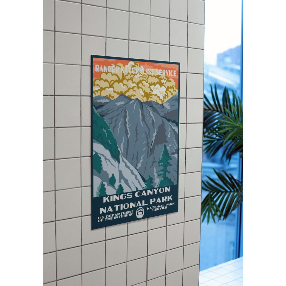Kings Canyon National Park Poster – Blue Canyon & Orange Sky – Ranger Header