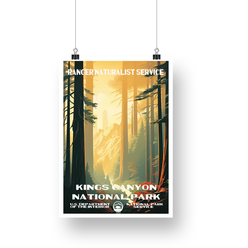Kings Canyon National Park Poster – Sunlit Forest & Giant Trees – Ranger Header