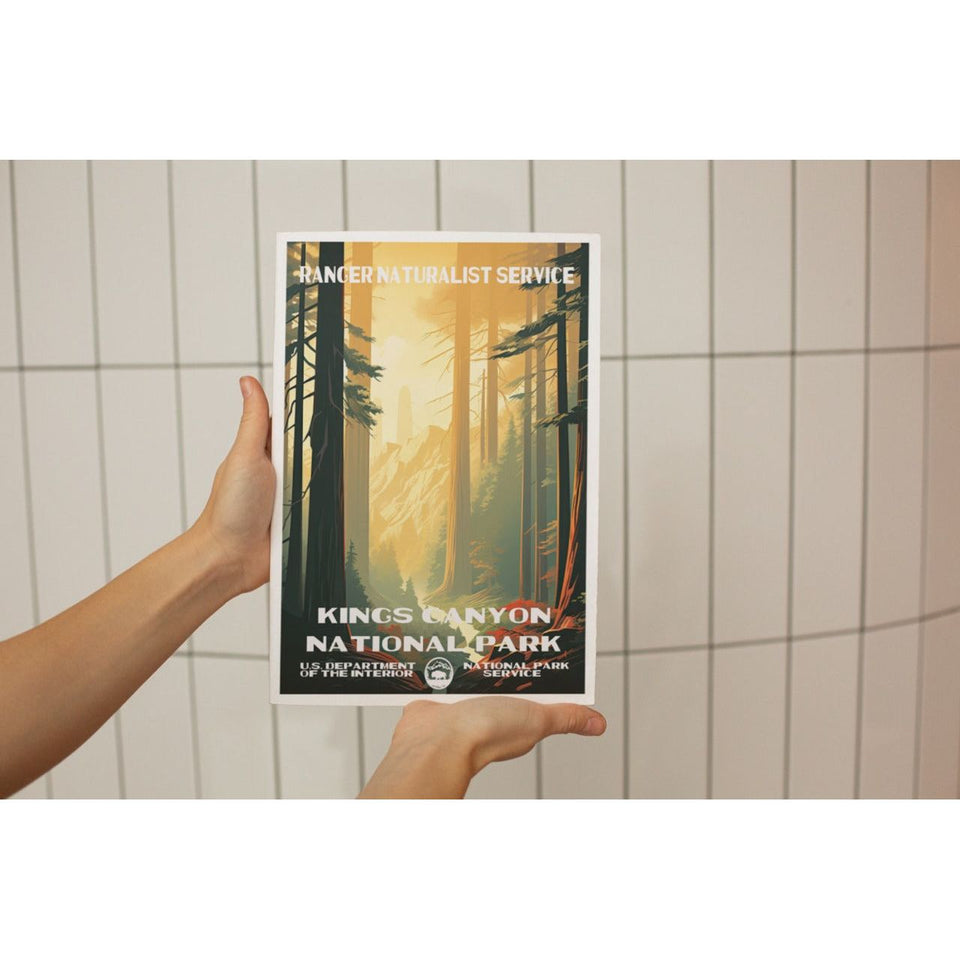 Kings Canyon National Park Poster – Sunlit Forest & Giant Trees – Ranger Header