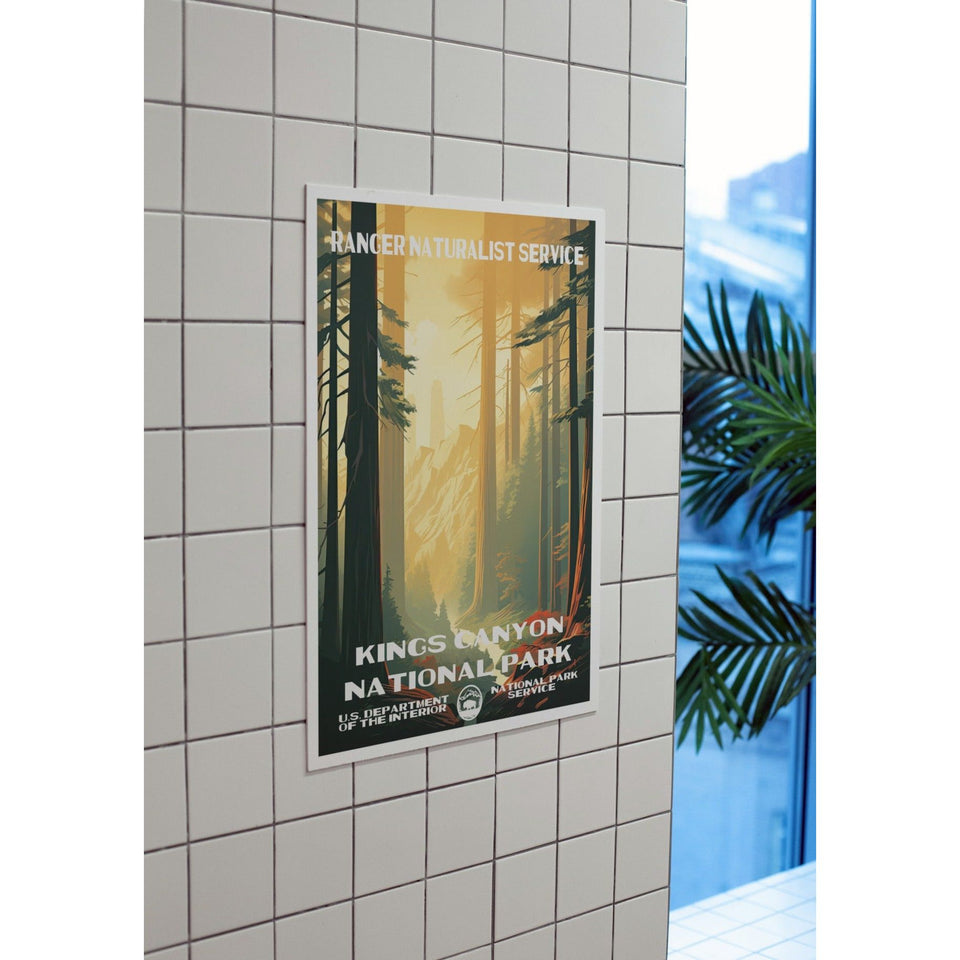 Kings Canyon National Park Poster – Sunlit Forest & Giant Trees – Ranger Header
