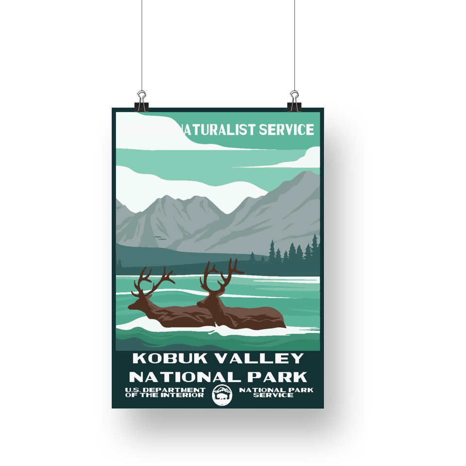 Kobuk Valley National Park Poster – Caribou & Arctic Lake – Ranger Header