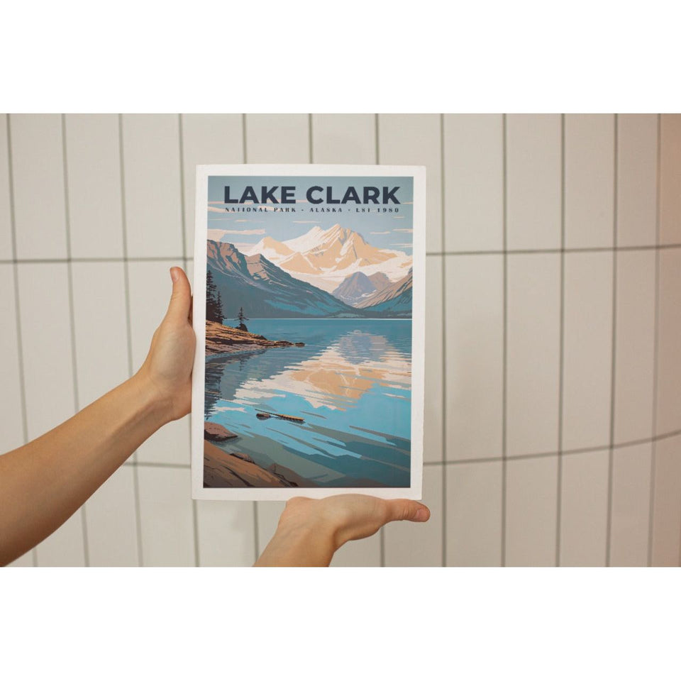 Lake Clark National Park Poster – Snowy Mountain & Lake Reflection