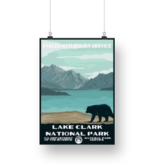 Lake Clark National Park Poster – Bear & Blue Mountain Lake – Ranger Header