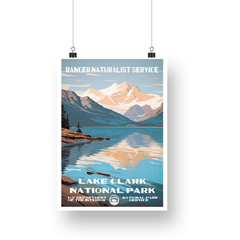 Lake Clark National Park Poster – Snowy Mountain & Lake Reflection – Ranger Header